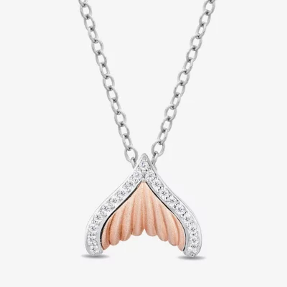 Enchanted Disney Fine Jewelry Womens 1/6 CT. T.W. Natural White Diamond 10K Rose Gold Sterling Silver Ariel Princess The Little Mermaid Pendant Necklace