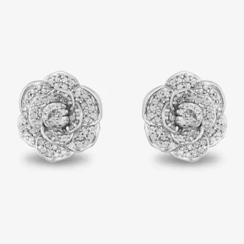Enchanted Disney Fine Jewelry 1/2 CT. T.W. Natural White Diamond 14K White Gold 16.8mm Flower Cinderella Princess Stud Earrings