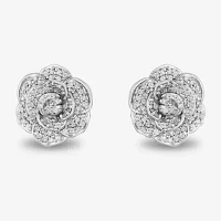 Enchanted Disney Fine Jewelry 1/2 CT. T.W. Natural White Diamond 14K White Gold 16.8mm Flower Cinderella Princess Stud Earrings