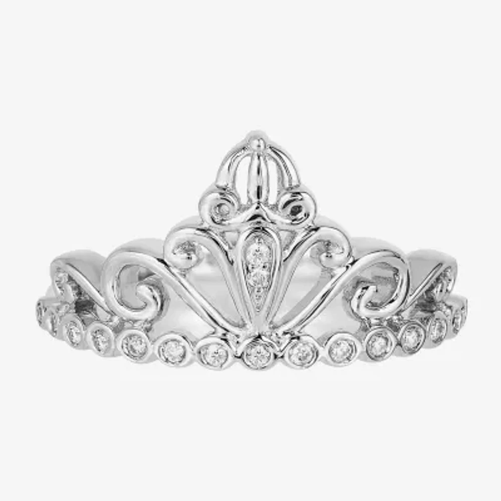 Enchanted Disney Fine Jewelry Womens 1/10 CT. T.W. Natural White Diamond Sterling Silver Cinderella Princess Cocktail Ring