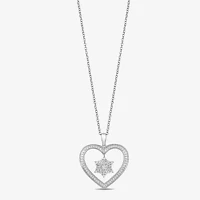 Enchanted Disney Fine Jewelry Womens 1/5 CT. Natural White Diamond Sterling Silver Heart Princess Elsa Frozen Pendant Necklace