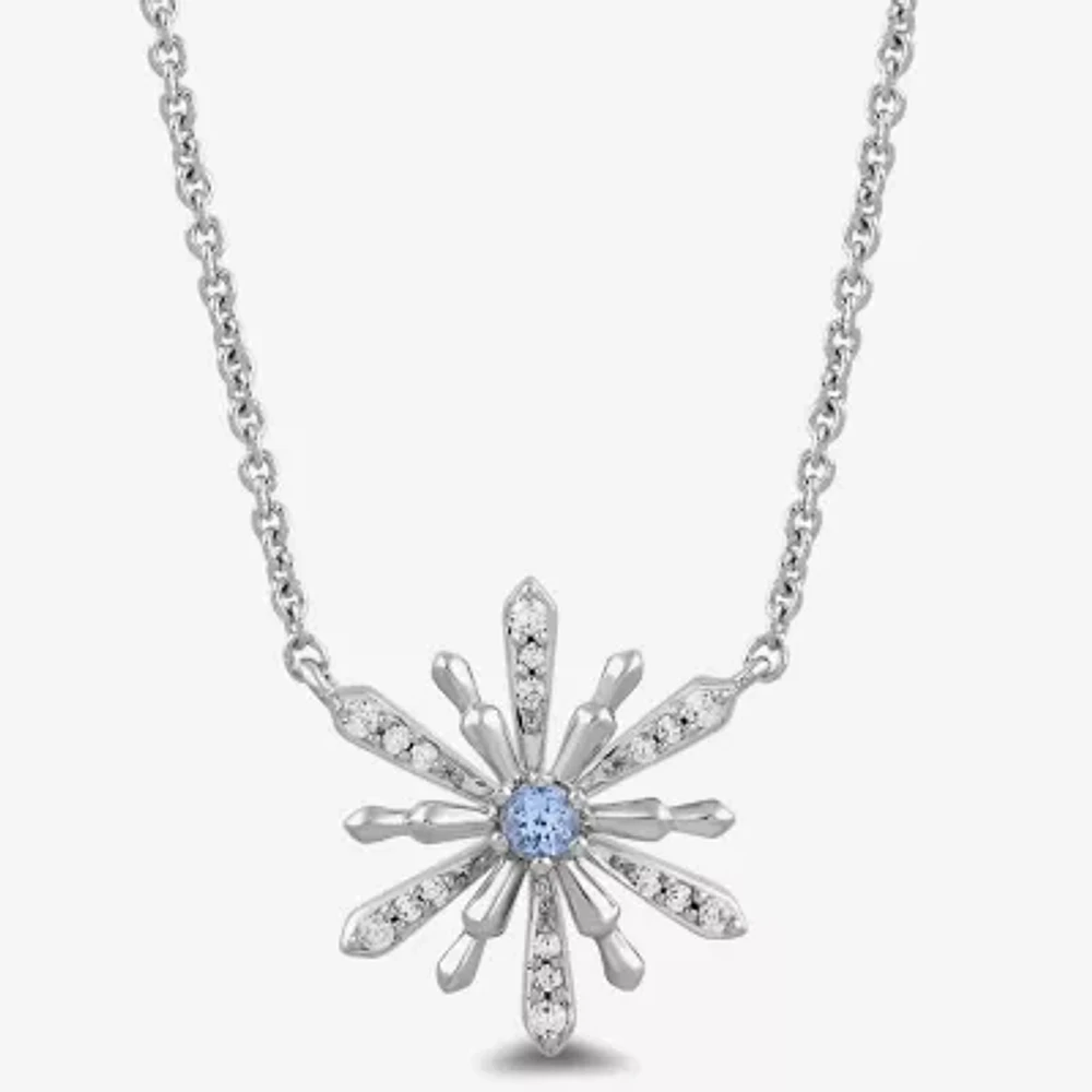 Enchanted Disney Fine Jewelry Womens 1/10 CT. T.W. Genuine Blue Aquamarine Sterling Silver Pendant Necklaces