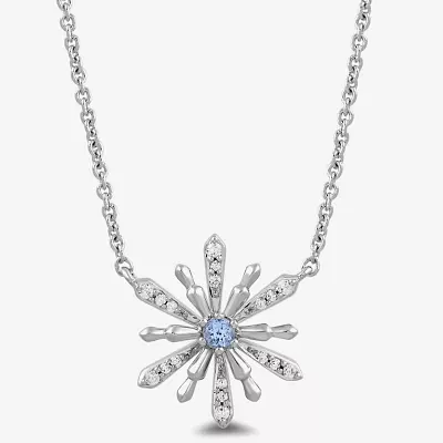 Enchanted Disney Fine Jewelry Womens 1/10 CT. T.W. Genuine Blue Aquamarine Sterling Silver Pendant Necklaces