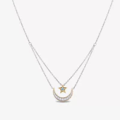 Enchanted Disney Fine Jewelry Womens 1/6 CT. T.W. Genuine Blue Topaz 14K Gold Sterling Silver Aladdin Princess Jasmine Pendant Necklace