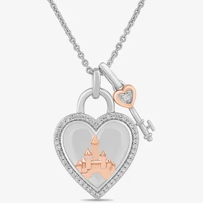 Enchanted Disney Fine Jewelry Womens 1/6 CT. T.W. Genuine White Topaz 14K Rose Gold Sterling Silver Princess Pendant Necklace