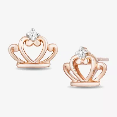 Enchanted Disney Fine Jewelry Diamond Accent Natural White Diamond Accent 14K Rose Gold Over Silver Sterling Silver 8mm Princess Stud Earrings