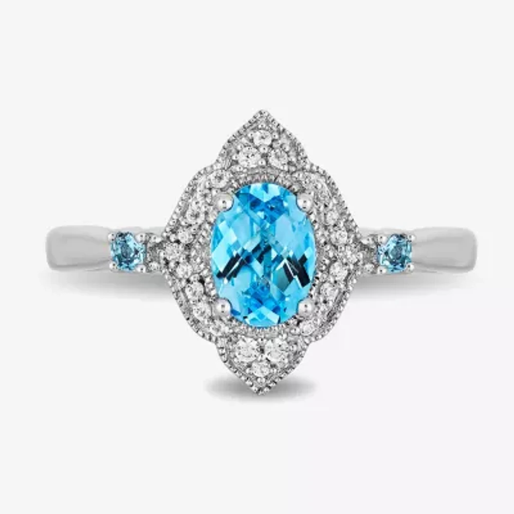 Enchanted Disney Fine Jewelry Womens 1/10 CT. T.W. Genuine Blue Topaz Sterling Silver Aladdin Princess Jasmine Cocktail Ring