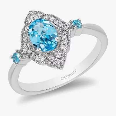 Enchanted Disney Fine Jewelry Womens 1/10 CT. T.W. Genuine Blue Topaz Sterling Silver Aladdin Princess Jasmine Cocktail Ring