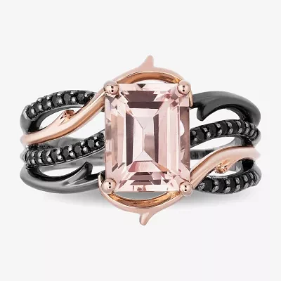 Enchanted Disney Fine Jewelry Womens 1/5 CT. Genuine Pink Morganite 14K Rose Gold Sterling Silver Maleficent Cocktail Ring