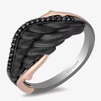 Enchanted Disney Fine Jewelry Womens 1/10 CT. T.W. Natural Black Diamond 14K Rose Gold Sterling Silver Maleficent Cocktail Ring