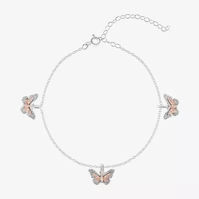 Enchanted Disney Fine Jewelry Womens 1/6 CT. T.W. Natural White Diamond 10K Rose Gold Sterling Silver Princess Mulan Charm Bracelet