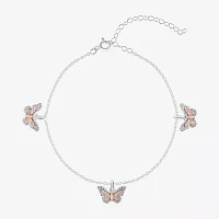 Enchanted Disney Fine Jewelry Womens 1/6 CT. T.W. Natural White Diamond 10K Rose Gold Sterling Silver Princess Mulan Charm Bracelet