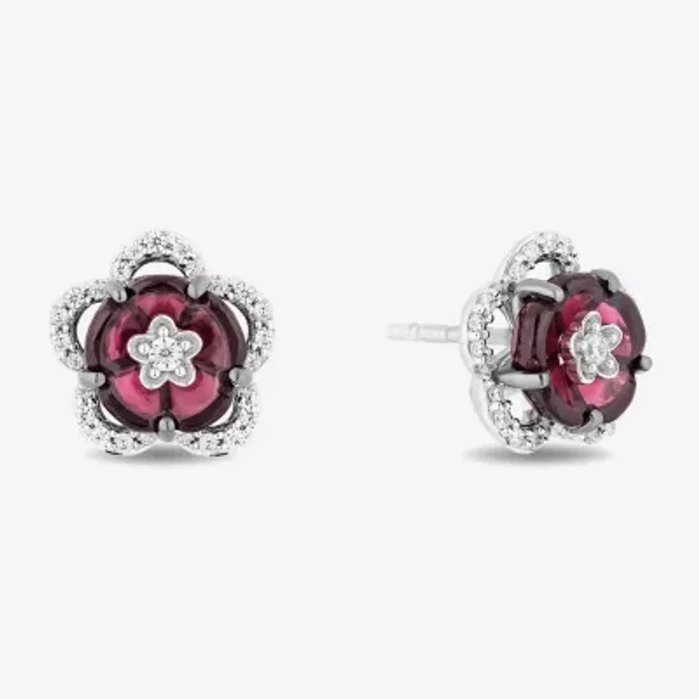 Enchanted Disney Fine Jewelry 1/5 CT. Genuine Red Rhodolite Sterling Silver 10mm Flower Princess Mulan Stud Earrings