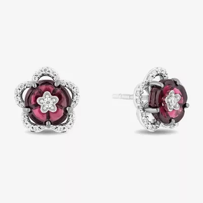 Enchanted Disney Fine Jewelry 1/5 CT. Genuine Red Rhodolite Sterling Silver 10mm Flower Princess Mulan Stud Earrings