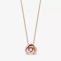Enchanted Disney Fine Jewelry Womens Diamond Accent Natural White Diamond Accent 10K Rose Gold Over Silver Sterling Silver Flower 18 Inch Pendant Necklace