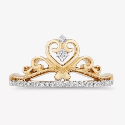 Enchanted Disney Fine Jewelry Womens 1/10 CT. T.W. Natural White Diamond 10K Rose Gold Over Silver Sterling Princess Cocktail Ring