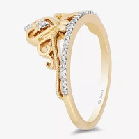 Enchanted Disney Fine Jewelry Womens 1/10 CT. T.W. Natural White Diamond 10K Rose Gold Over Silver Sterling Princess Cocktail Ring