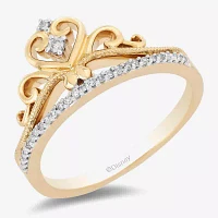 Enchanted Disney Fine Jewelry Womens 1/10 CT. T.W. Natural White Diamond 10K Rose Gold Over Silver Sterling Princess Cocktail Ring