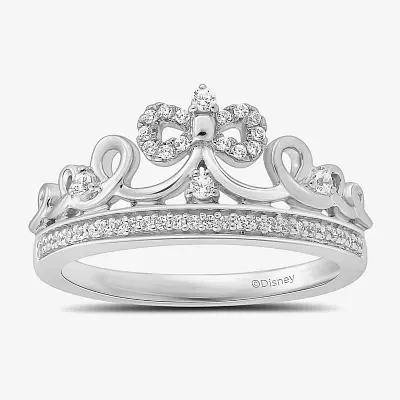 Enchanted Disney Fine Jewelry Womens 1/6 CT. T.W. Natural White Diamond Sterling Silver Princess Snow Cocktail Ring