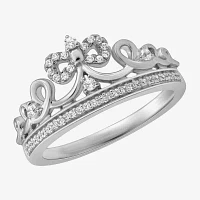 Enchanted Disney Fine Jewelry Womens 1/6 CT. T.W. Natural White Diamond Sterling Silver Princess Snow Cocktail Ring