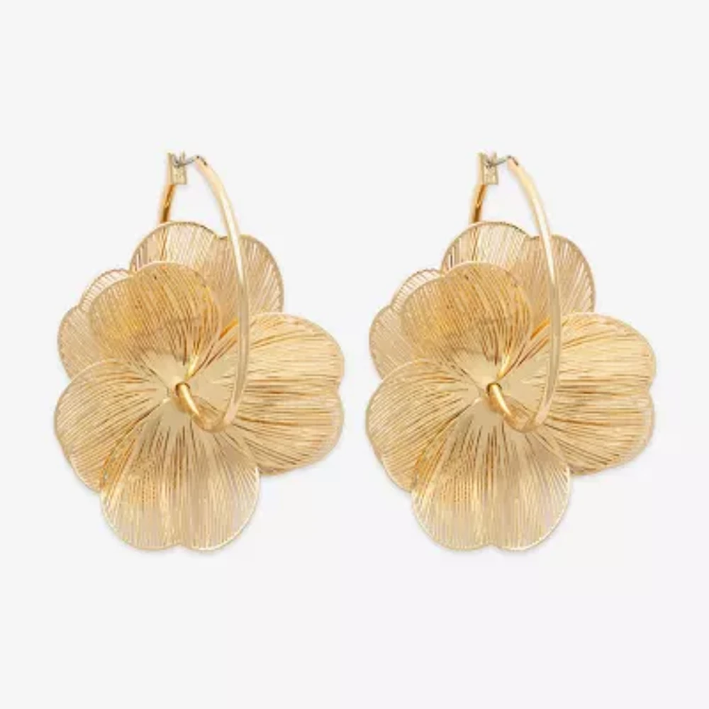 Bijoux Bar Gold Tone Flower Hoop Earrings