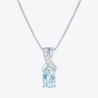 Womens Genuine Blue Aquamarine Sterling Silver Oval Pendant Necklaces