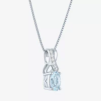 Womens Genuine Blue Aquamarine Sterling Silver Oval Pendant Necklaces