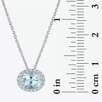 Womens Diamond Accent Genuine Blue Aquamarine Sterling Silver Oval Pendant Necklace