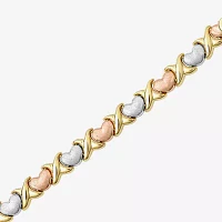 "Hearts & Kisses" 10K Tri-Color Gold 7.25 Inch Hollow Link Heart Link Bracelet