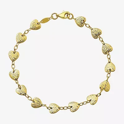 10K Gold 7.5 Inch Solid Stampato Heart Link Bracelet