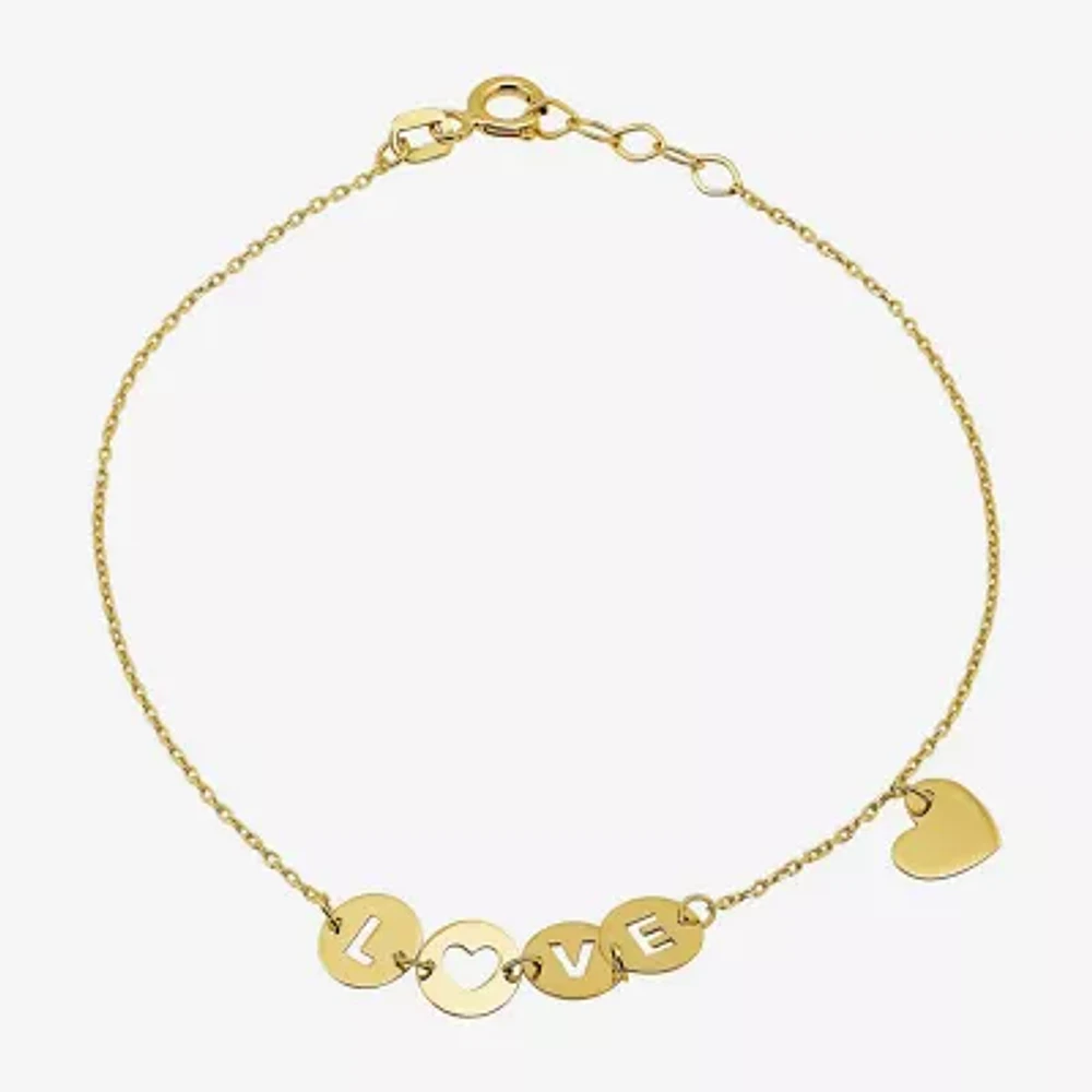 "Love" 10K Gold Heart Charm Bracelet