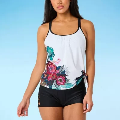 Free Country Stretch Fabric Floral Tankini Swimsuit Top