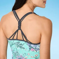 Free Country Stretch Fabric Floral Tankini Swimsuit Top