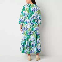 St. John's Bay Womens Long Sleeve Floral Maxi Dress Plus