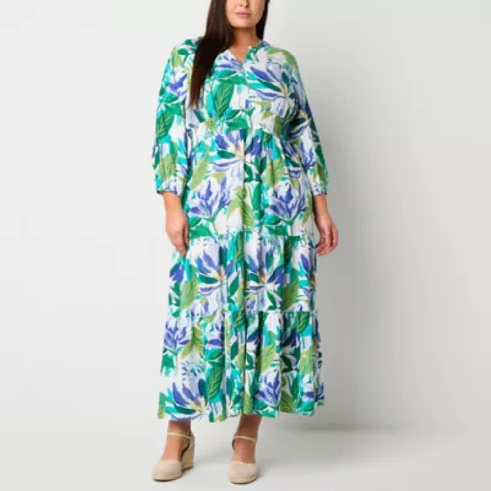 St. John's Bay Womens Long Sleeve Floral Maxi Dress Plus