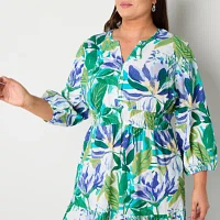 St. John's Bay Womens Long Sleeve Floral Maxi Dress Plus