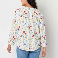 St. John's Bay Tall Womens Y Neck 3/4 Sleeve Blouse