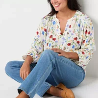 St. John's Bay Tall Womens Y Neck 3/4 Sleeve Blouse