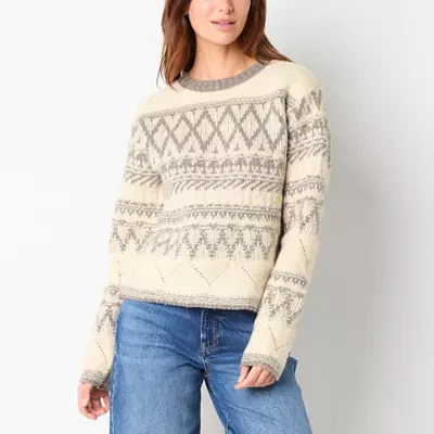 a.n.a Womens Crew Neck Long Sleeve Fairisle Pullover Sweater