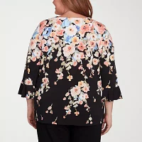 Alfred Dunner Classics Womens Plus Crew Neck 3/4 Sleeve T-Shirt
