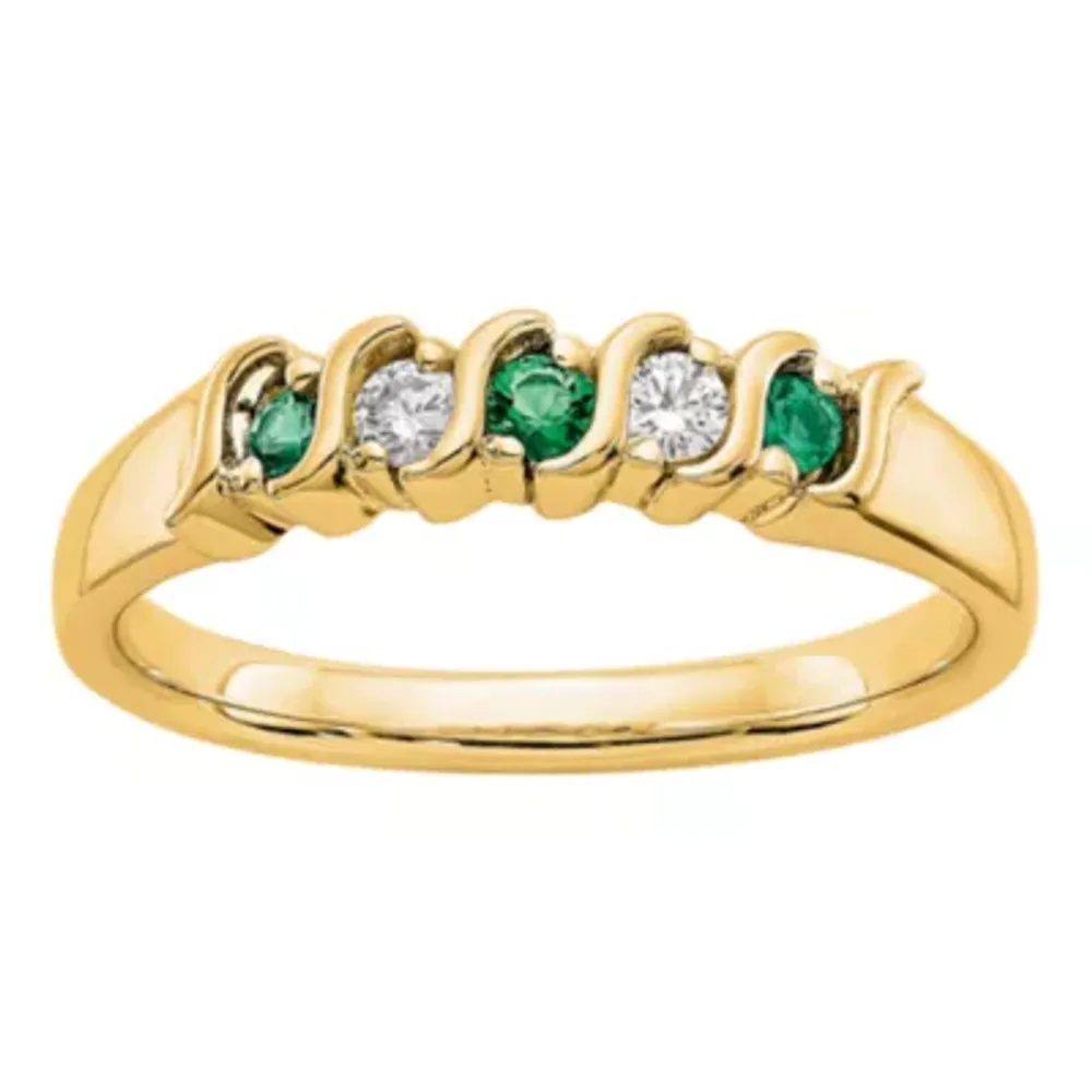 Modern Bride Gemstone 2MM 1/ CT. T.W. Genuine Green Emerald 14K Gold Wedding Band