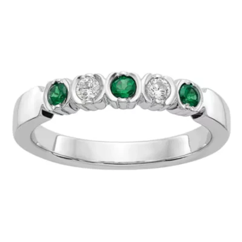 Modern Bride Gemstone 2.5MM / CT. T.W. Genuine Green Emerald 14K White Gold Wedding Band