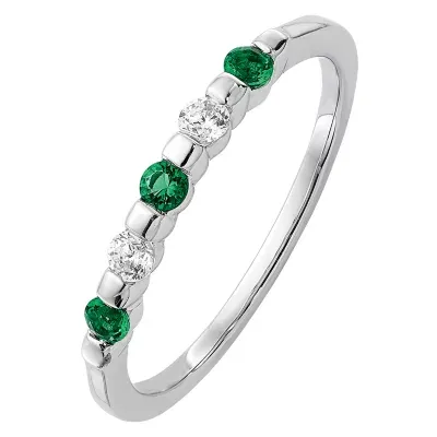 Modern Bride Gemstone 1/5 CT. T.W. Genuine Green Emerald 14K White Gold Wedding Band