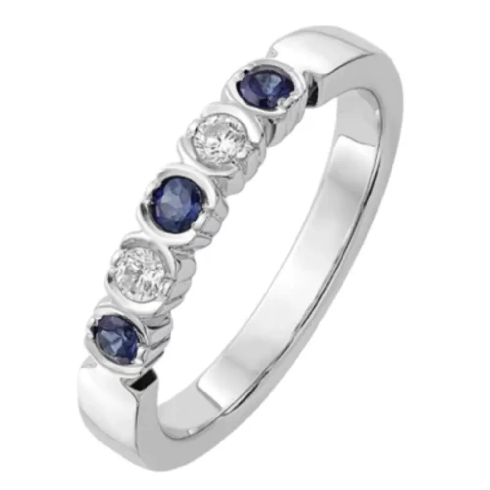 Modern Bride Gemstone 2.5MM 1/ CT. T.W. Genuine Blue Sapphire 14K White Gold Wedding Band