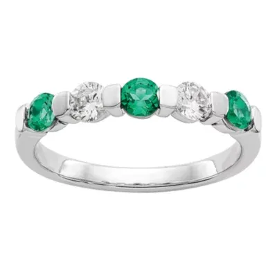 Modern Bride Gemstone 2.5MM 1/3 CT. T.W. Lab Created Green Emerald 14K White Gold Wedding Band