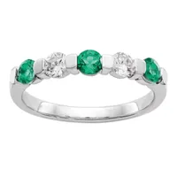 Modern Bride Gemstone 2.5MM 1/3 CT. T.W. Lab Created Green Emerald 14K White Gold Wedding Band