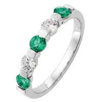 Modern Bride Gemstone 2.5MM 1/3 CT. T.W. Lab Created Green Emerald 14K White Gold Wedding Band