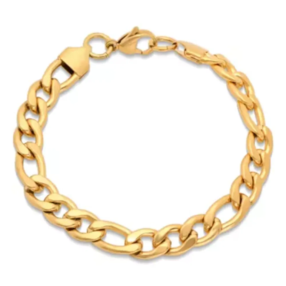 Steeltime 18K Gold Over Stainless Steel Solid Figaro Chain Bracelet