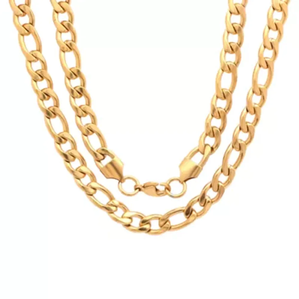 Mens 18K Gold over Stainless Steel 24 Inch Chain Necklace