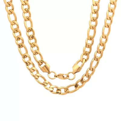 Steeltime 18K Gold Over Stainless Steel 24 Inch Solid Figaro Chain Necklace
